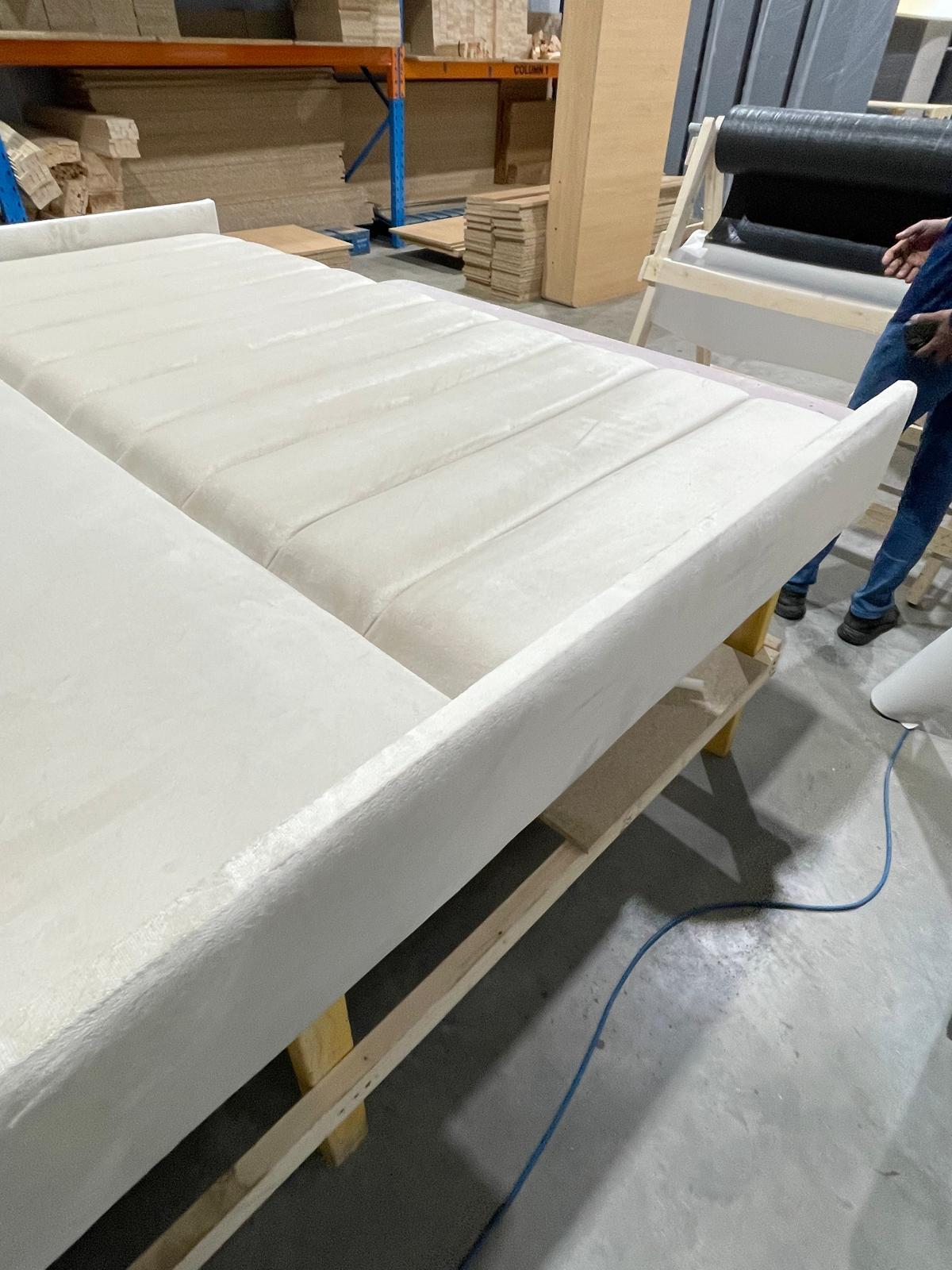 A closer look at the scale and immaculate upholstery work of our latest bed frame. Crafted by hand in our workshop using premium materials for an unmistakable, high-end feel.