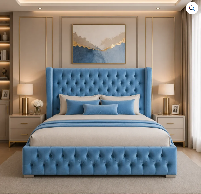 Deep Tufted Velvet Wingback Bed Frame