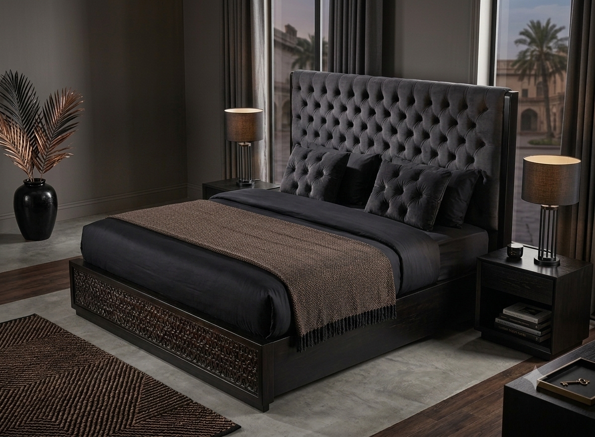 The Obsidian Nocturne Tufted Bed