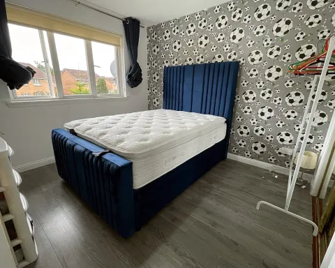 Ottoman Bed (No Footboard) in Blue velvet
