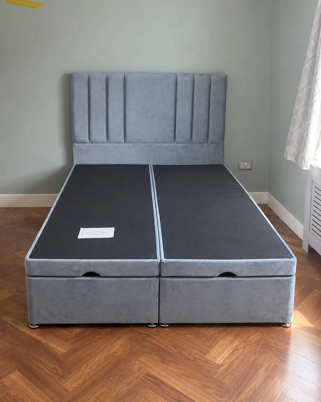Plush Slate Blue Vertical Panel Divan Storage Bed