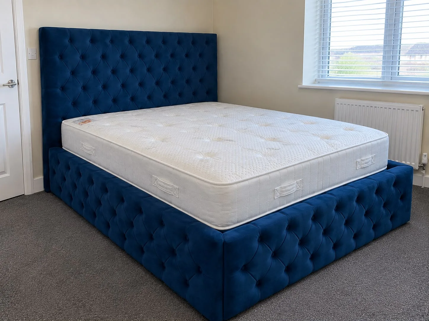 Royal Navy Blue Chesterfield Tufted Ottoman Bed Set