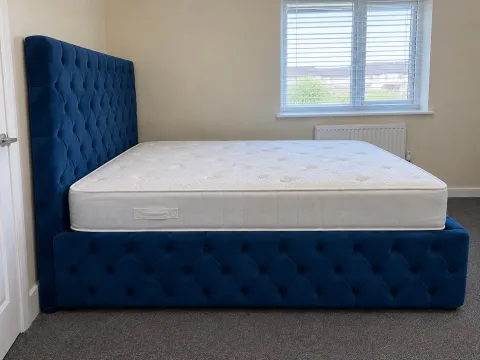 Royal Navy Blue Chesterfield Tufted Ottoman Bed Set