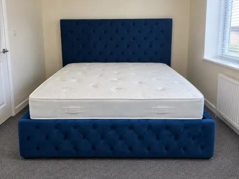 Royal Navy Blue Chesterfield Tufted Ottoman Bed Set