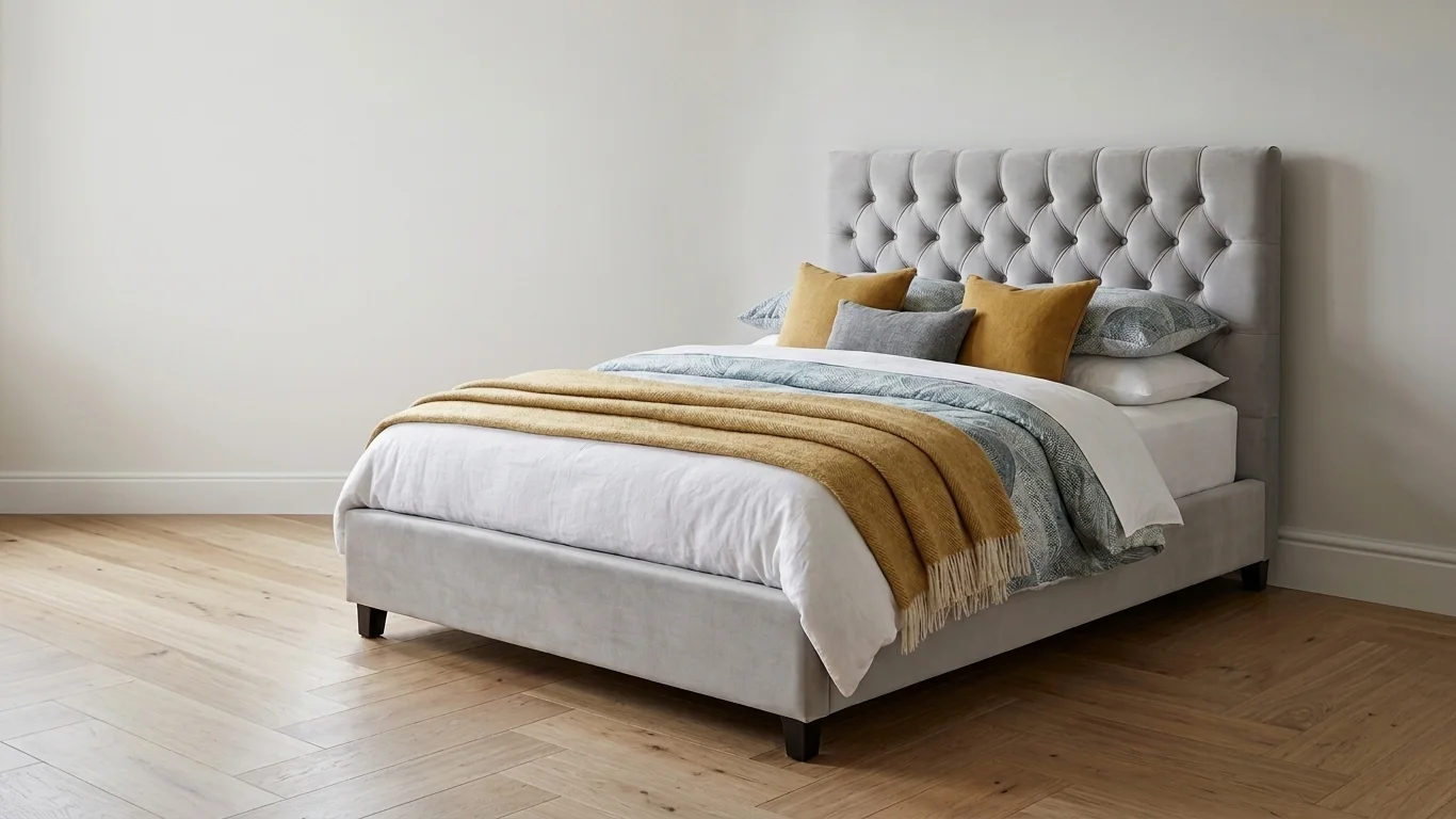 Signature Tufted Grey Velvet Frame Bed